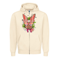 Sandshell bunny with floral Zipper Hoodie - MaliasSmallBusiness