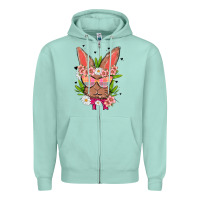 Seafoam bunny with floral Zipper Hoodie - MaliasSmallBusiness