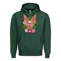 Sports Green bunny with floral Zipper Hoodie - MaliasSmallBusiness