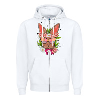 White bunny with floral Zipper Hoodie - MaliasSmallBusiness