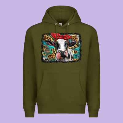 Holstein Cow With Glitter And Leopard Background Premium Hoodie Designed By Barkaloodesign