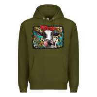 Army Green holstein cow with glitter and leopard background Premium Hoodie - BarkalooDesign