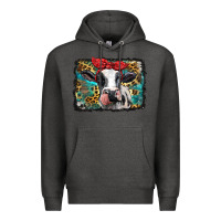 Charcoal Heather holstein cow with glitter and leopard background Premium Hoodie - BarkalooDesign