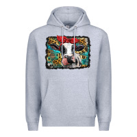Heather Grey holstein cow with glitter and leopard background Premium Hoodie - BarkalooDesign