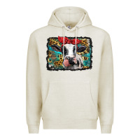 Oatmeal Heather holstein cow with glitter and leopard background Premium Hoodie - BarkalooDesign