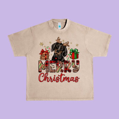 Merry Christmas Dachshund Urban Heavy Tee Designed By Jahusdesignshop