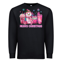 Black merry christmas snowman coffee cups Premium Sweatshirt - MaliasSmallBusiness