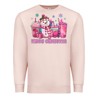 Pale Pink merry christmas snowman coffee cups Premium Sweatshirt - MaliasSmallBusiness