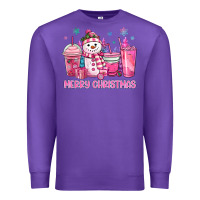 Purple merry christmas snowman coffee cups Premium Sweatshirt - MaliasSmallBusiness