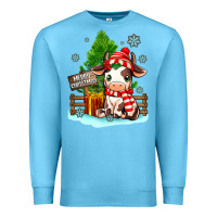 Ocean Blue merry christmas cow Premium Sweatshirt - MaliasSmallBusiness