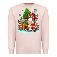 Pale Pink merry christmas cow Premium Sweatshirt - MaliasSmallBusiness