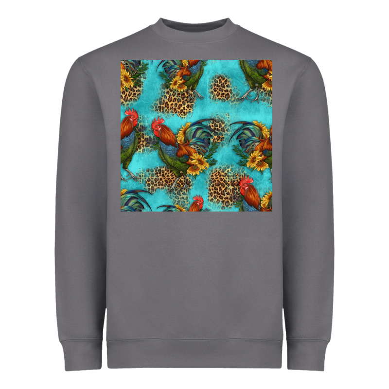 Rooster And Sunflowers Seamless Pattern Heavyweight Sweatshirt by HRA Design Shop | Teevron