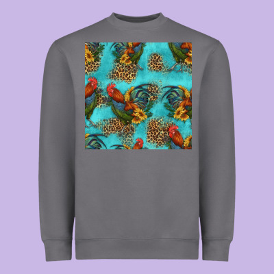 Rooster And Sunflowers Seamless Pattern Heavyweight Sweatshirt Designed By Hra Design Shop