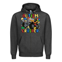 Charcoal Heather autism crusher Zipper Hoodie - MaliasSmallBusiness