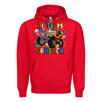 Red autism crusher Zipper Hoodie - MaliasSmallBusiness