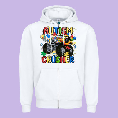 Autism Crusher Zipper Hoodie Designed By Maliassmallbusiness