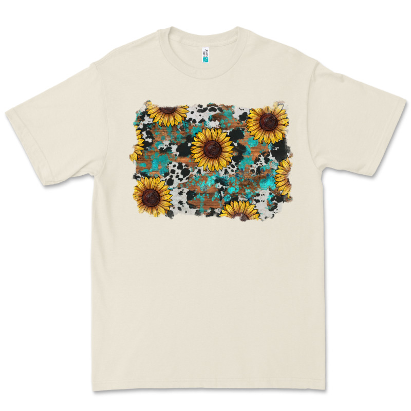 Western Sunflowers Turquoise Cowhide Background Premium Tee by RanaPortraitStore | Teevron