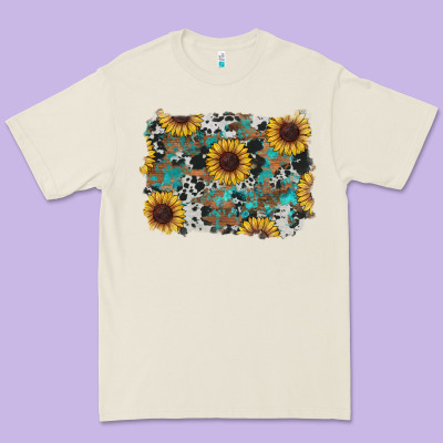 Western Sunflowers Turquoise Cowhide Background Premium Tee Designed By Ranaportraitstore