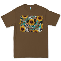 Cacao western sunflowers turquoise cowhide background Premium Tee - RanaPortraitStore