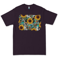 Plum western sunflowers turquoise cowhide background Premium Tee - RanaPortraitStore