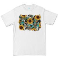 White western sunflowers turquoise cowhide background Premium Tee - RanaPortraitStore