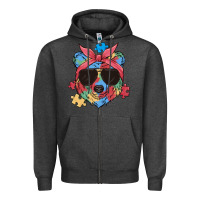 Charcoal Heather autism awareness bear Zipper Hoodie - MaliasSmallBusiness