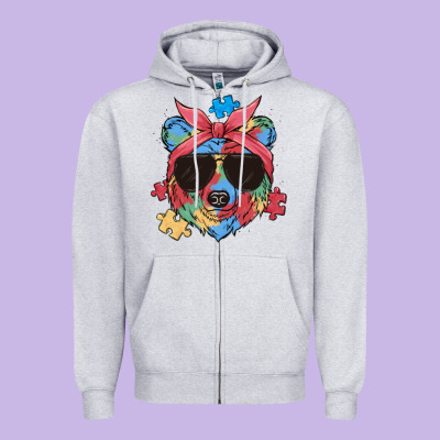 Autism Awareness Bear Zipper Hoodie Designed By Maliassmallbusiness