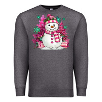 Charcoal Heather pink christmas snowman Premium Sweatshirt - MaliasSmallBusiness