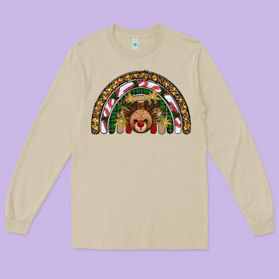 Reindeer Rainbow Christmas Long Sleeve Tee Designed By Adodesignshop