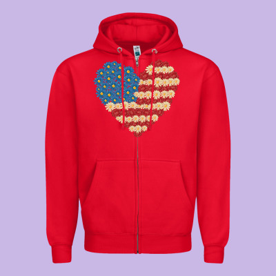 American Heart Flag Zipper Hoodie Designed By Maliassmallbusiness
