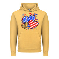 Vintage Mustard American flag leopard hearts Vintage Hoodie - Neo Western