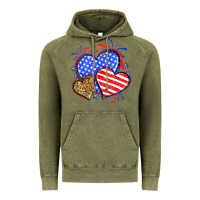 Vintage Olive American flag leopard hearts Vintage Hoodie - Neo Western
