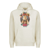 Oatmeal Heather flower cow Premium Hoodie - Jasminsmagicworld