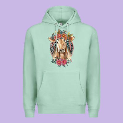 Flower Cow Premium Hoodie Designed By Jasminsmagicworld