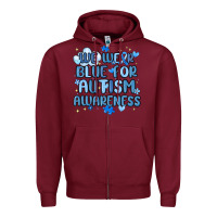 Burgundy we wear blue for autism awareness Zipper Hoodie - MaliasSmallBusiness