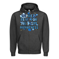 Charcoal Heather we wear blue for autism awareness Zipper Hoodie - MaliasSmallBusiness