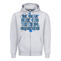 Heather Grey we wear blue for autism awareness Zipper Hoodie - MaliasSmallBusiness