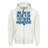 Oatmeal Heather we wear blue for autism awareness Zipper Hoodie - MaliasSmallBusiness