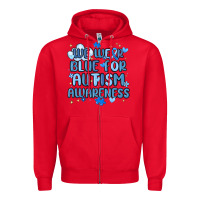 Red we wear blue for autism awareness Zipper Hoodie - MaliasSmallBusiness