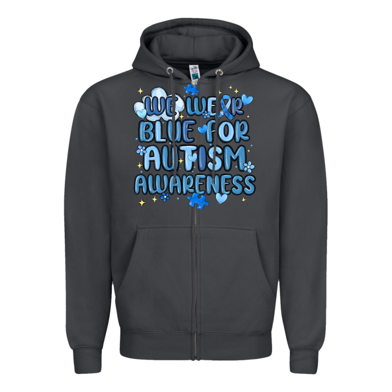 We Wear Blue For Autism Awareness Zipper Hoodie by MaliasSmallBusiness | Teevron