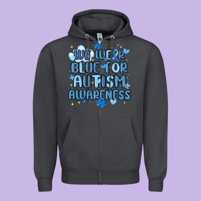We Wear Blue For Autism Awareness Zipper Hoodie Designed By Maliassmallbusiness