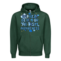 Sports Green we wear blue for autism awareness Zipper Hoodie - MaliasSmallBusiness