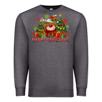 Charcoal Heather merry christmas reindeer Premium Sweatshirt - MaliasSmallBusiness