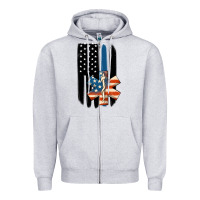 Heather Grey ems american flag Zipper Hoodie - MaliasSmallBusiness
