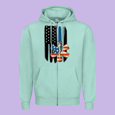 Ems American Flag Zipper Hoodie Designed By Maliassmallbusiness