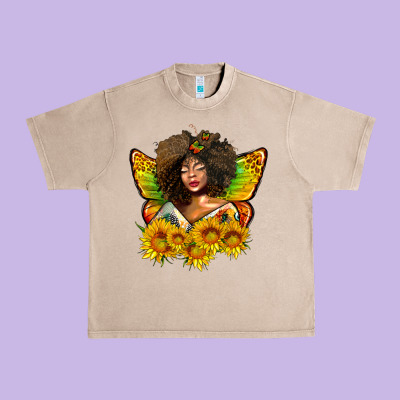 Butterfly Afro Woman Juneteenth Urban Heavy Tee Designed By Adodesignshop