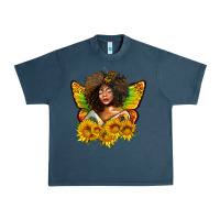 Midnight Navy butterfly afro woman juneteenth Urban Heavy Tee - AdoDesignShop