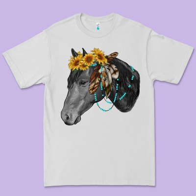 Black And White Western Horse Premium Tee Designed By Ranaportraitstore