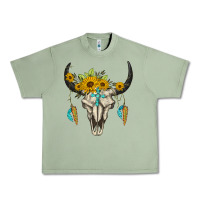 Oil Green bull skull western Urban Heavy Tee - BarkalooDesign