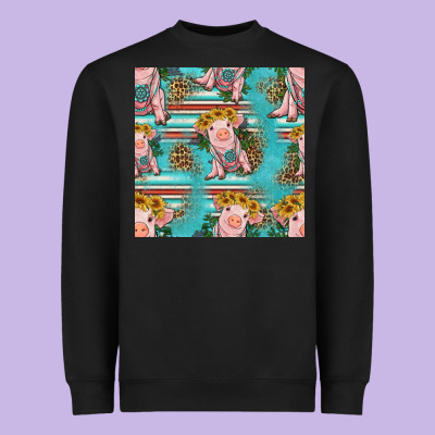 Turquoise Baby Pig Seamless Pattern Heavyweight Sweatshirt Designed By Hra Design Shop